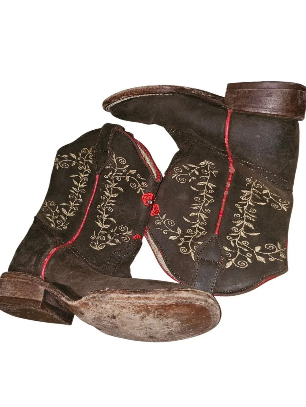 Quincy Brown Embroidered Suede Boots with Red Accents